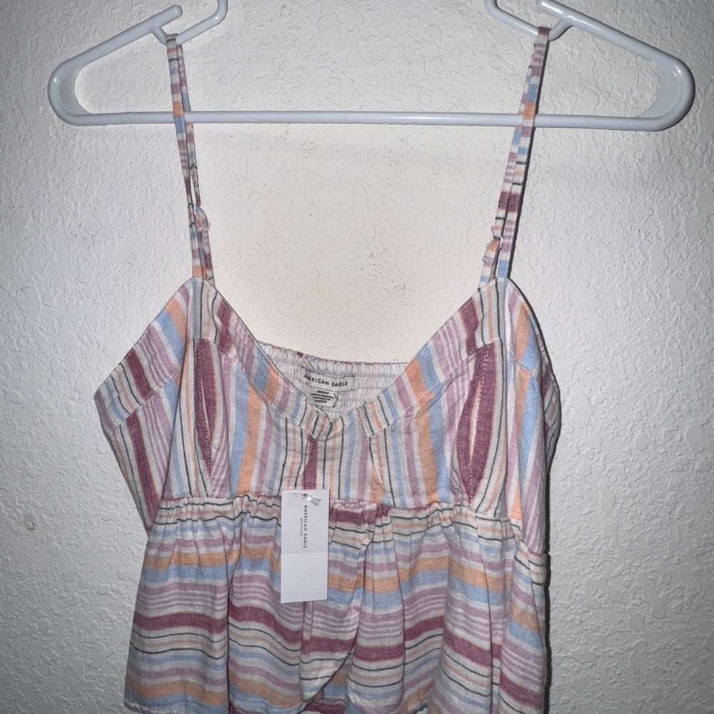 American Eagle Outfitters Pink and Gray Smocked Camisole *Brand New*